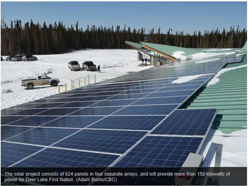 The solar project consists of 624 panels in four separate arrays, and will provide more than 150 kilowatts of power for Deer Lake First Nation (Adam Burns/CBC)