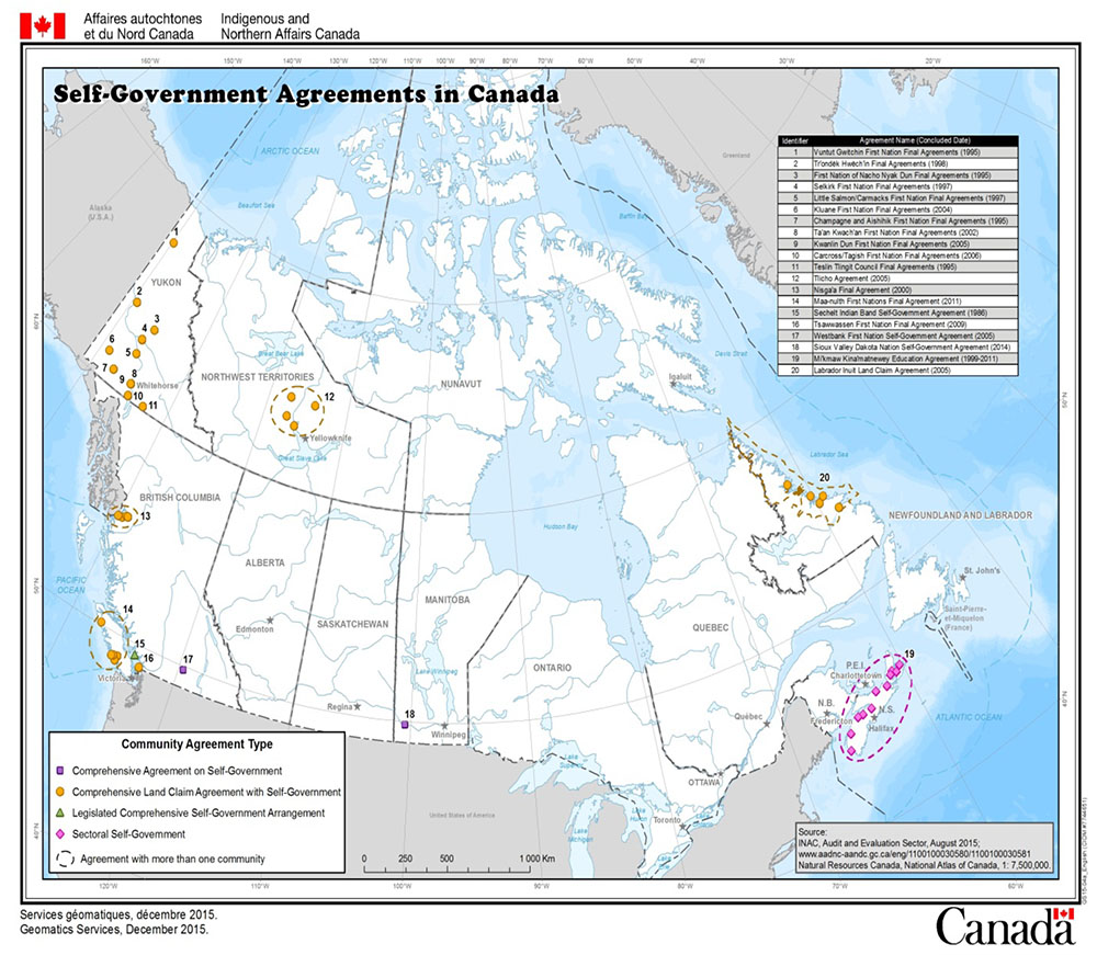 Self-government Agreements in Canada Map
