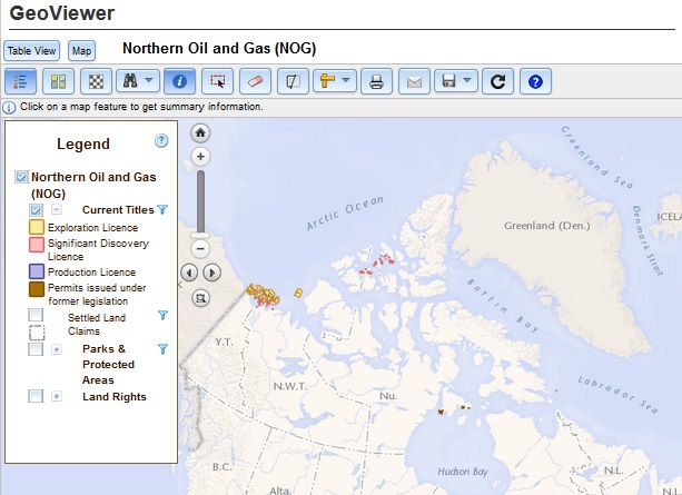 Screenshot image of the Northern Oil and Gas Geoviewer