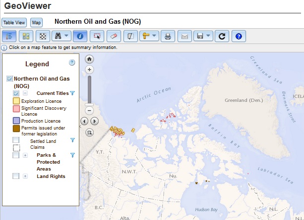 Screenshot image of the Northern Oil and Gas Geoviewer