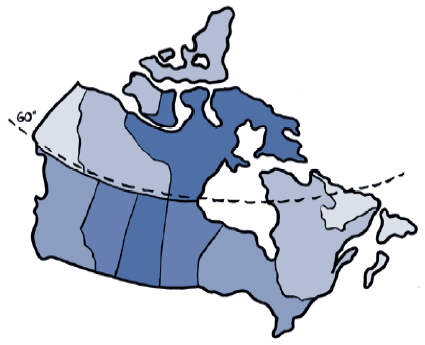 Map of Canada showing the 60th parallel