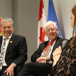 Inuit Youth Delegate Sarah Jancke speaking with Minister Vandal and Ambassador Rae