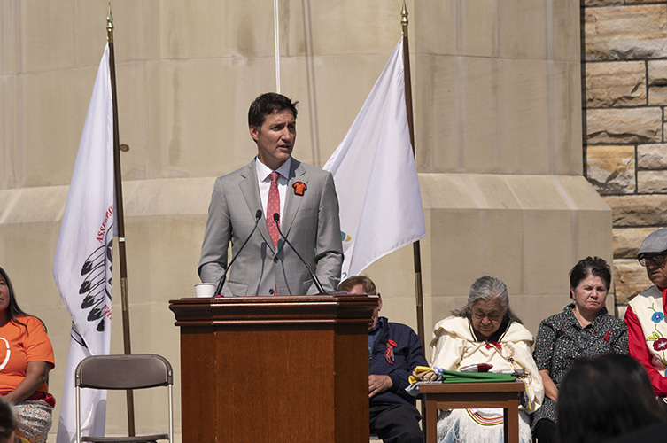 Prime Minister Trudeau says the flag raising represents Canada's continued commitment to reconciliation and to honouring the lives lost and the Survivors impacted by the  residential school system.