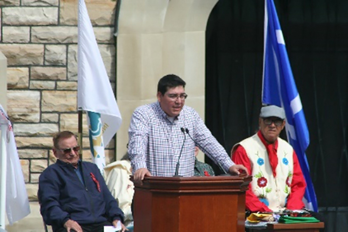 Chief Dylan Whiteduck for Kitigan Zibi welcomes guests to the traditional territory of the Algonquin Anishinabeg Nation
