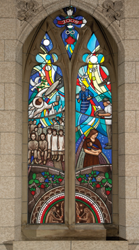 Stained Glass Window in Parliament Commemorating the Legacy of Indian Residential Schools.