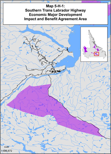 Map 5-H-1 Southern Trans Labrador Highway Economic Major Development Impacts and Benefits Agreement Area
