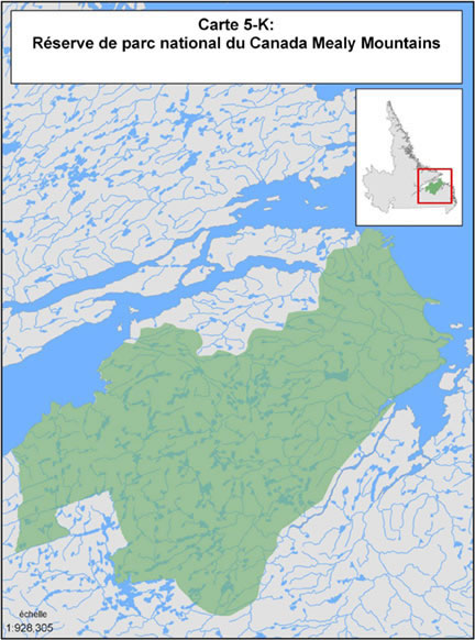Carte 5-K : Réserve de parc national du Canada Mealy Mountains