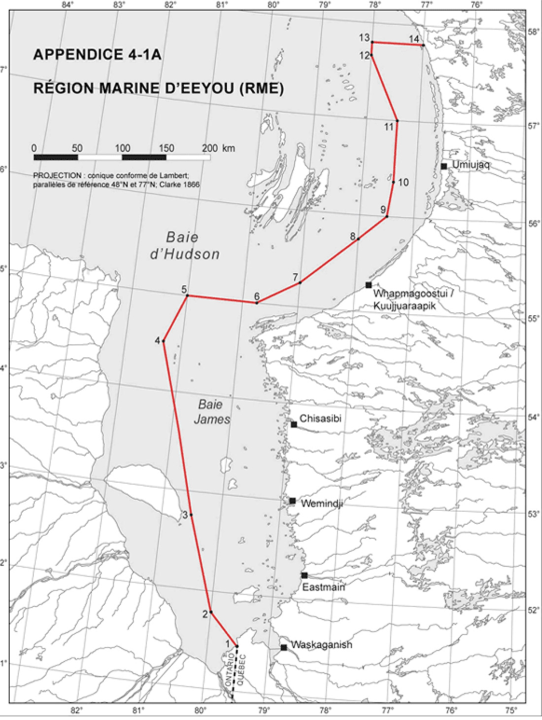 Carte du tracé de la région marine d’Eeyou