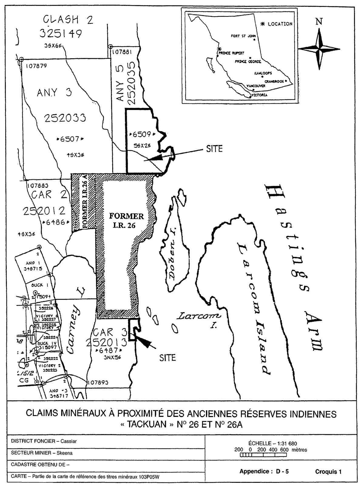 Claims minéraux à proximité des anciennes réserves indiennes « Tackuan » n° 26