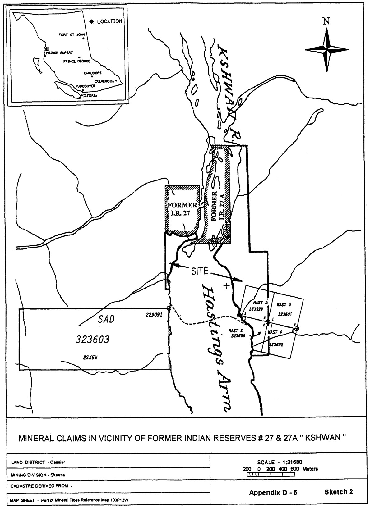 Mineral Claims in vicinity of former Indian Reserve No.s 27 and 27A "Kshwan"