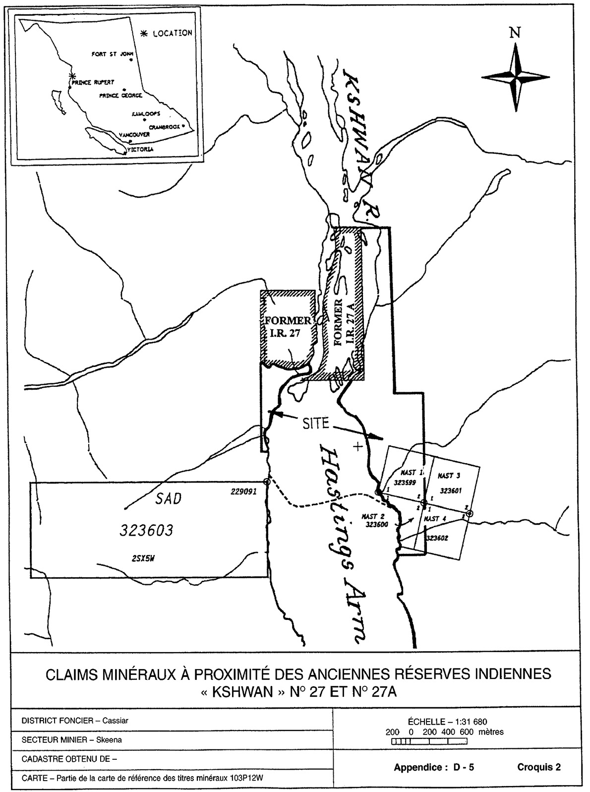Claims minéraux à proximité des anciennes réserves indiennes « Kshwan » n° 27 et n° 27A