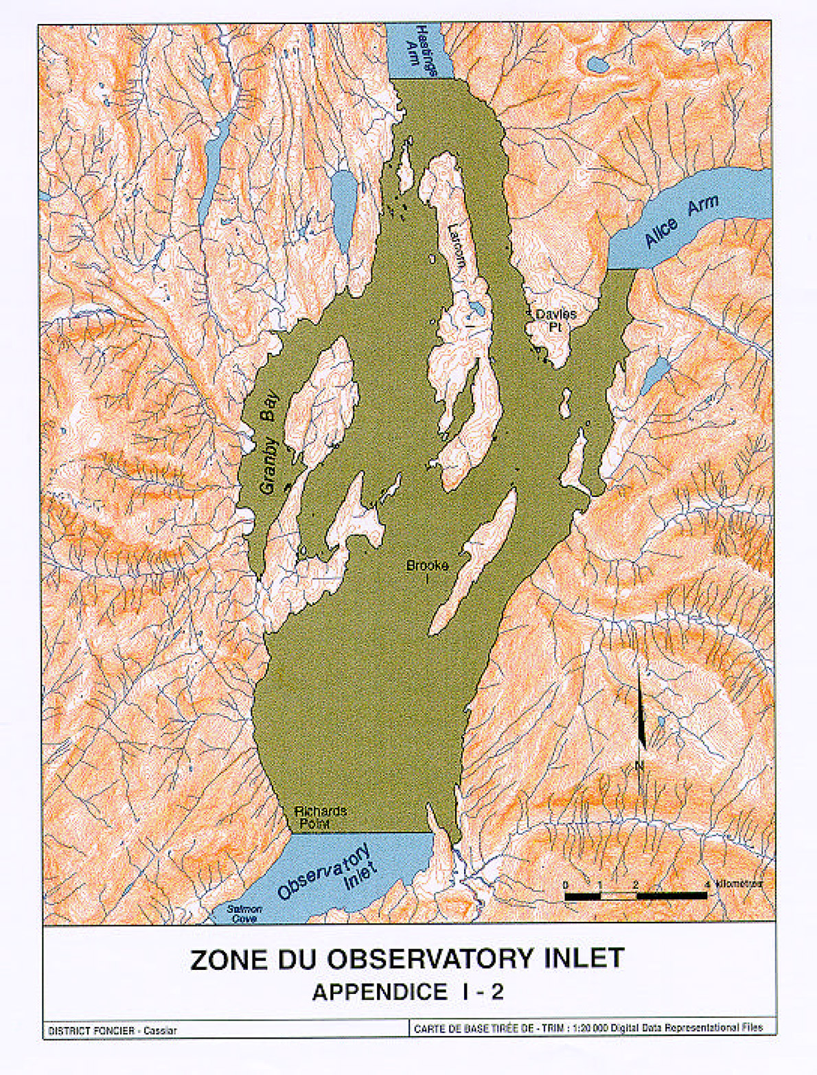 Carte de la zone de récolte de bivalves du Observatory Inlet