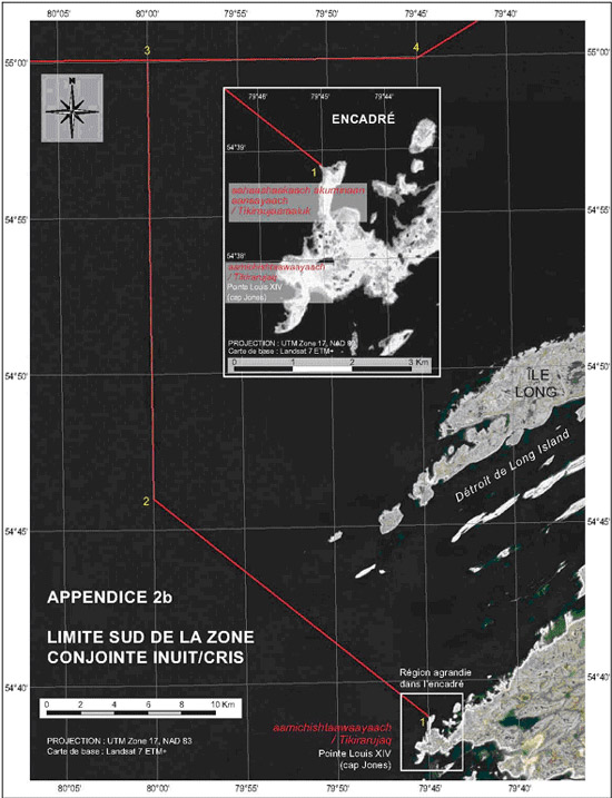 Appendice 2b - Carte de la limite sud de la zone conjointe Inuit/Cris